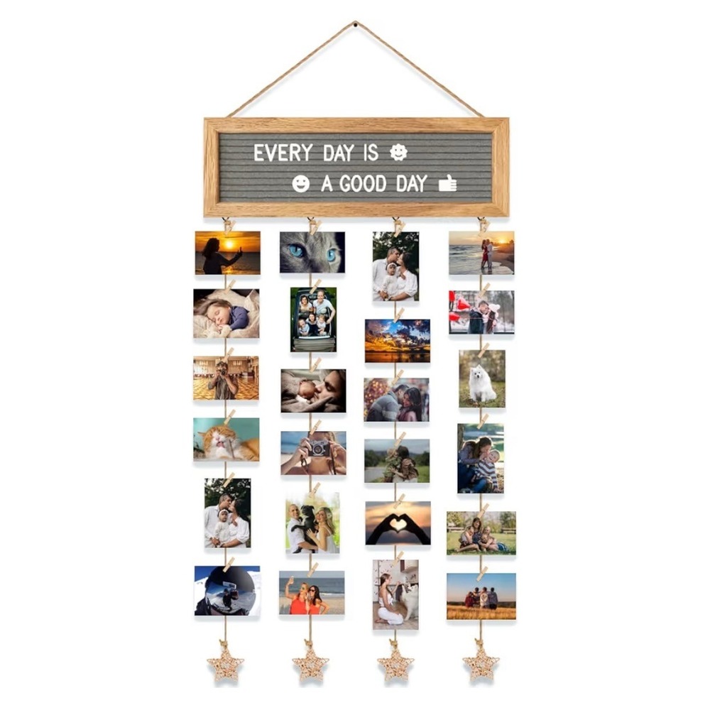 Felt‎ Letter Board Photo Display Hanging Picture Frame with Star Clips Decor